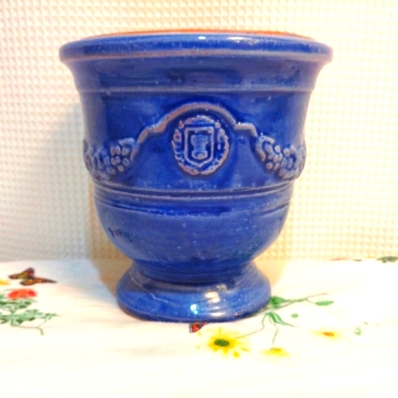 Ampholia Other - Antique Ampholia Anduze France Planter Urn Cobalt Blue 7"